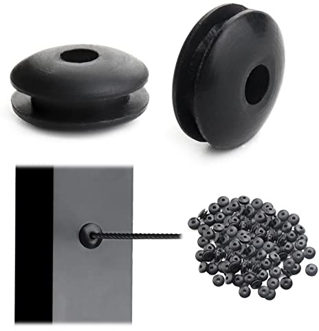 Muzata 100 Pack Black Cable Railing Rubber Grommets ONLY for Level 1/8 5/32 Wire Rope Protector Sleeves Deck Cable Railing Hardware Kit Metal Posts CB29