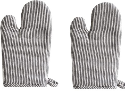 Voarge Ofenhandschuhe schwarze Streifen, 1 Paar Backhandschuhe Baumwolle für Kochen und Backen, Hochwertige Ofenhandschuh, Topfhandschuhe, Baumwolle, hitzebeständig, schwarz, weiß