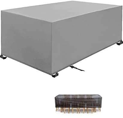 Garden Furniture Covers 200x130x75cm Silver gray 420D Heavy Duty Oxford Windproof,Snow-proof,Anti-UV Upgraded Tear-Resistant with 4 Windproof Buckles Rectangular Waterproof Patio Table Cover