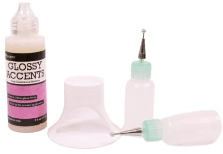 Craftelier - Scrapbooking und Craft Sticker Set | Glossy Accents 59 ml + Leimhalter Weiß + 2 Flaschen mit ultrafeinem Applikator 15 ml | Transparenter Perleffekt-Leim