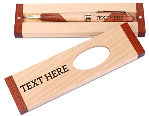 QLGD Holz Kugelschreiber und Holz Geschenkbox mit graviert, Holzkugelschreiber mit individueller Gravur, Massivholz Schreibset als Vatertagsgeschenk und Personalisiertes Geschenk (Stil 1)