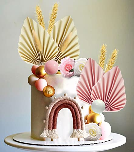 JeVenis Boho Kuchendekoration für Geburtstagsfeier - Rosenkuchen, Palmblätter, Regenbogen und Kugeln Deko