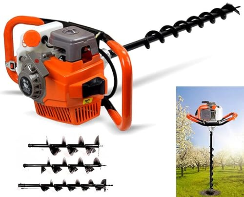 Benzin Erdlochbohrer mit 3 Bohrer, 2,4PS 71CC Erdbohrer mit starkem Rammbohrersatz, Erdbohrgerät 2-stroke Pfahlbohrer Erdlochbohrer inklusive Verlängerungen