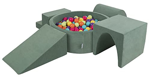 KiddyMoon Spielplatz Velvet Aus Schaumstoff Mit Rund Bällebad (200 Bälle) Ballgruben Für Babys Spielbad, Hergestellt In EU, Waldgrün: Hellgrün/Gelb/Türkis/Orange/Dunkelpink/Violett