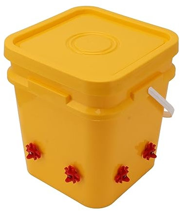 Pssopp Automatische Hühnerbecher-Tränke, 12-Liter-Fass-Hühnerfutter- und Tränke für Kleine Hühner, Hühnertränke für Geflügel (Eimer + Vierecktränke + Schwarze Schrauben)