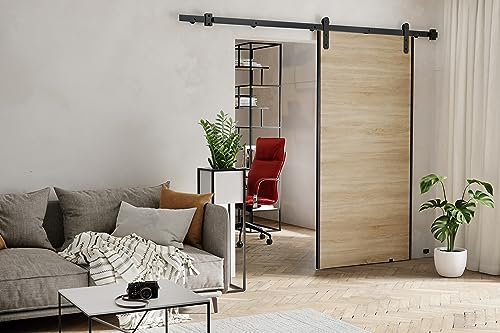 KIER FURNITURE AURA Schiebetüren – Schiebetür Komplettset Schiene Komplettset Mit Tür – Zimmertüren Mit Zarge Komplett - B106xH205xT1,6 cm - Sonoma-Eiche