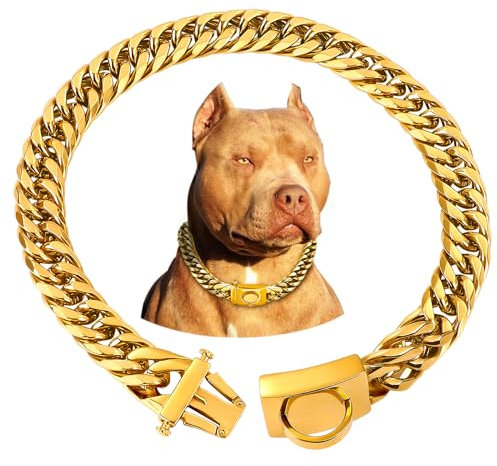 BAOBOTE Strapazierfähiges Cuban Link Hundehalsband, 18 Karat Gold, kaufest, sichere Schnappschnalle, 50,8 cm, Goldfarben