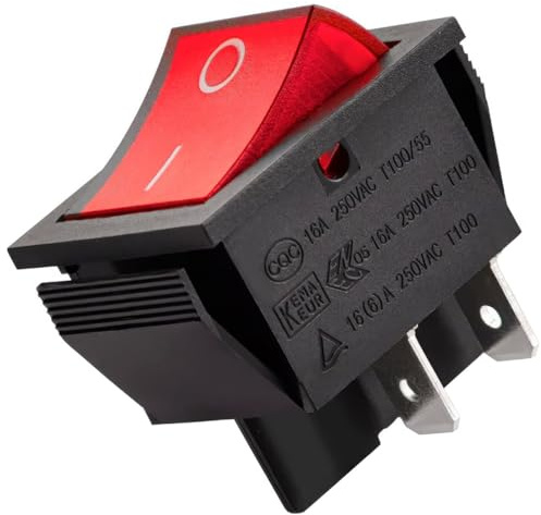 Interruptor Bipolar Rojo Luminoso 250V 6A 19 x 23 mm con 4 Fastons 4,8 mm - Garantía de 10 Años - MONTERAL
