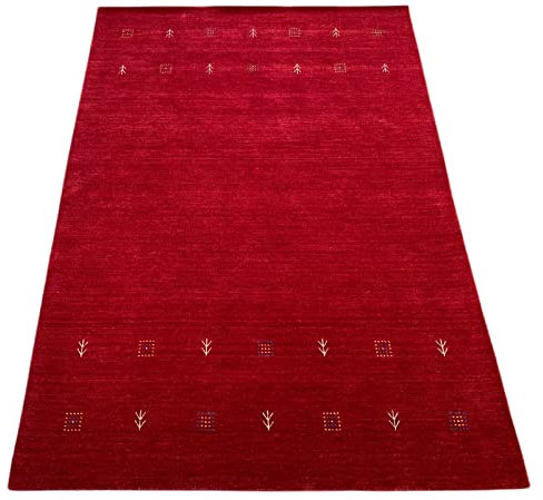 Gabbeh Teppich Rot 100% Wolle Orientteppich Handgewebt Loom Brücke G543 T6 (Maße: 90X160 cm)