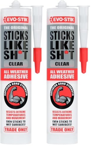 EVO-STIK Sticks Like Sh*t Adhesive, All Weather, Extreme Temperature & Movement Resistant, Colour: Clear, Size: 290ml (Pack of 2)