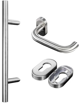 METALUSTIC Stangengriff Stoßgriff 300/400 MM, Edelstahl, Konstruktion: schief, Türgriff, Stossgriff für Haustür, verschiedene Größen, Griffschaft aus Edelstahl 8 MM X 165 MM