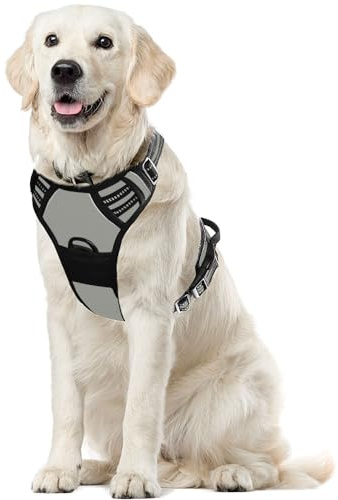 Voarge Hundegeschirr Grosse Hunde, Anti Zug Geschirr Hund mit Kontrolle, Verstellbare Weste Hundegeschirre, mit einfach zu bedienendem Griff für Training oder Spaziergänge (Grau, XL)