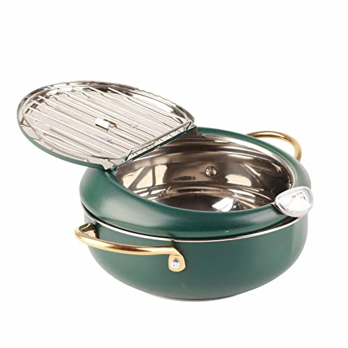 Friteuse en Acier Inoxydable 304 avec Thermomètre, Poignée de Style Japonais, pour Cuisinière à Induction, Vert foncé