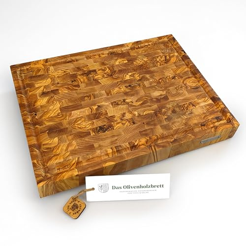DAS OLIVENHOLZBRETT® Exklusives Mosaik Schneidebrett Mit Saftrille / Hirnholzbrett Aus Olivenholz / Stirnholz / Massiv / Rechteckig (40cm x 30cm x 4,5cm)