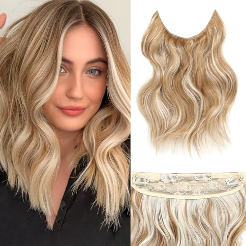 BUPPLER Haarverlängerung 30,5 cm Invisible Secret Hair Extensions Verstellbare Lange Gewellte Haarextension Synthetisches Upgrade 4 Sichere Clips in Haarteilen,Goldbraun Gemischt mit Blond