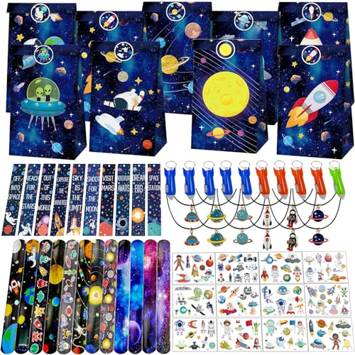 PQKL-party Weltraum Mitgebsel, Weltraum geburtstag, Astronauten Geburtstag, Weltraum Geschenktüten, Halsketten, Schlüsselanhänger, Schnapparmband, Tattoos Aufkleber, Lesezeichen