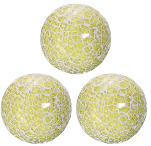 sourcing map 3Pcs Decorative Glass Balls 8cm Orbs Centerpiece Balls Mosaic Glass Ball Sphere for Decor Bowls Vases Dining Table Party, Light Yellow