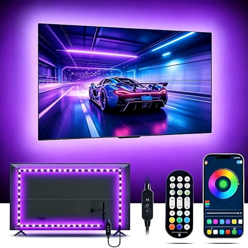 DTQJ TV-LED-Lichter, 4 m USB-Streifenlichter, Hintergrundbeleuchtung für 109,2–139,7 cm, LED-TV-Lichter mit Fernbedienung, Bluetooth-App-Steuerung, Farbwechsel und Musiksynchronisation, USB-betrieben