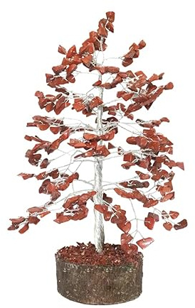 BRACOP® Chakra-Baum Feng Shui-Dekor Natürlicher roter Jaspisstein Heilkristalle Edelstein Geldbaum Hand Geschnitzter Glücksbringer Trommelsteine Lebensbaum Heimbüro-Dekor