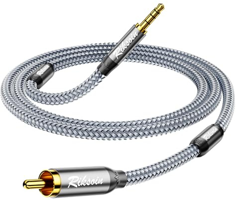 RIKSOIN RCA auf Klinke 3,5 Kabel,RCA Audio Kabel,HiFi Audio Aux Cinch Kabel, Nylongeflecht, 24K vergoldeter Stecker und Aluminiumgehäuse,Für Xiaomi TV 1/2/2/2s/3