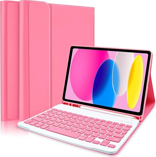 Keyboard Case for iPad A16 11th 11 Gen 2025/10th Gen 10.9 2022, Pink | Premium Leather Folio Cover with Pencil Holder, Multi-Angle Detachable Bluetooth Keyboard Case for iPad 10/11 Generation