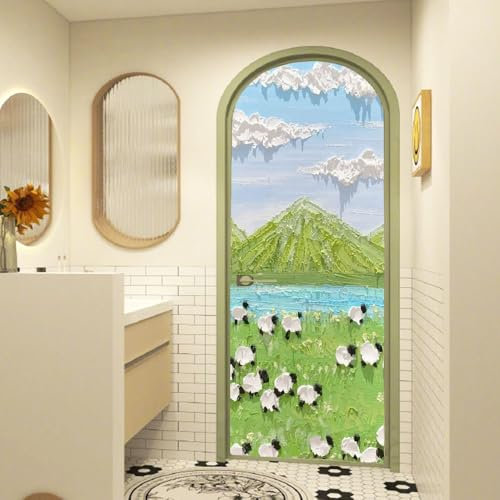 Milchglasfolie Tier Schaf Grün Fensterfolie Schlafzimmer Fenster Sichtschutzfolie Milchglasfolie Selbstklebend Fenster Klebefolie Fenster Sichtschutz Folie für Fenster Fensterfolie Bad 50x100cm/2 Pcs