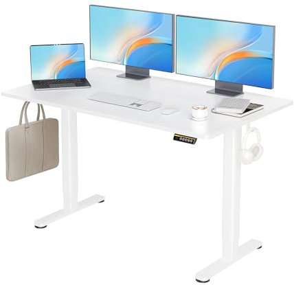 Claiks Elektrisch Höhenverstellbarer Schreibtisch 140×70 cm (FSC®) - Steh-Sitz-Tisch mit Kabelmanagement & Memory-Funktion Leiser Motor für Homeoffice Ergonomisches Design Weiße Arbeitsplatte