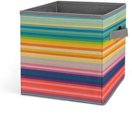 GFLFMXZW Aufbewahrungskörbe mit bunten Streifen, Schrank-Organizer-System, faltbare Aufbewahrungswürfel mit Griffen, Spielzeugbox, Kleideraufbewahrungskorb, große Kapazität, Aufbewahrungsboxen für