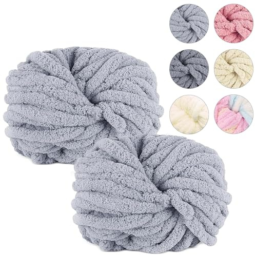 Chunky Wolle, 2x250g Fluffy Thick Yarn, Hellgrau Wolle Dickes Garn Flauschig, Dicke Wolle zum Handstricken, Armstricken Wolle, XXL Wolle, Blanket Yarn zum Weben Decken Schals Mützen Haustier Bett