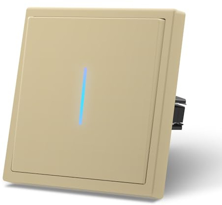 MVAVA Interruptores Conmutador con Garfio,Interruptor pared con Mate,Basculante Con Pilotitos LED,Fácil Instalación,Conectores de Resorte,1 Gang 2 Vía,80mm Oro