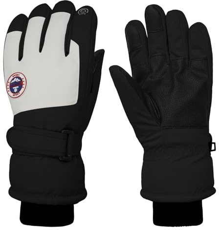 Long Keeper Winter Ski Gloves Men Women Touch Screen -20℉ Thermal Warm Winter Gloves Windproof Snow Gloves for Ski Snowboarding Outdoor (Black with White - L, Hand Circumference: 8.27-9.5inch)