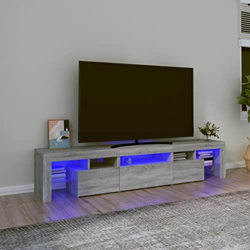 UJCHVHN Meuble TV avec lumières LED Gris Sonoma 200 x 36,5 x 40 cm