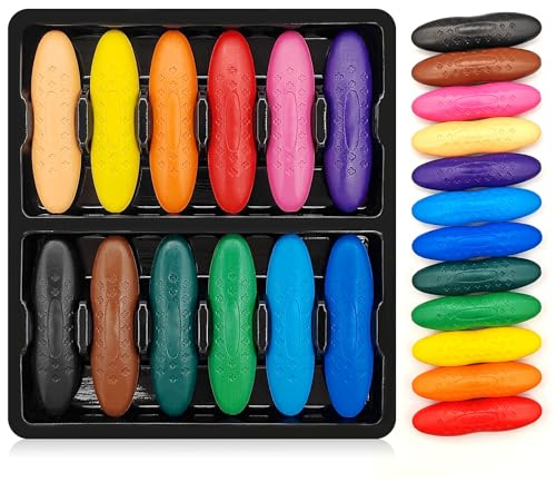 Obidodi Toddler Crayons for Kids, 12 Colors Non-Toxic Peanut Crayons Ages 2-4, Easy to Hold, Washable Safe Baby Crayon for Children