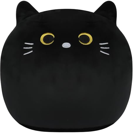 Vicloon Almohada de Peluche de Gato Negro, Almohada Kawaii de Gato Gordo, Almohada/Cojín Lumbar para la Espalda Suave, Juguetes de Peluche de Animales, Regalo de Cumpleaños para Niños