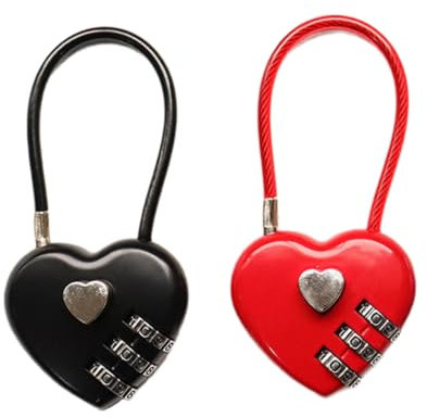 MIRKUZI Candados de combinación 2 piezas de cerraduras de combinación en forma de corazón, lindas cerraduras de combinación de alambre de acero impermeables en forma de corazón para bolsos de viaje