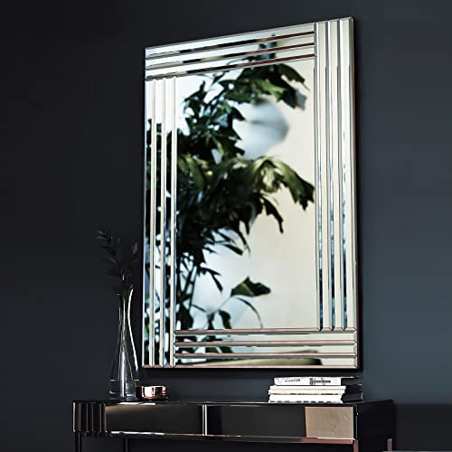 Yumyolk Spiegel, Wandspiegel Groß, 60x90 cm Spiegel Badezimmer, Spiegel Flur Silber ohne Rahmen, Rechteck Morden Spiegel Wand für Wohnzimmer Flur Barbershop, Horizontal/Vertikal