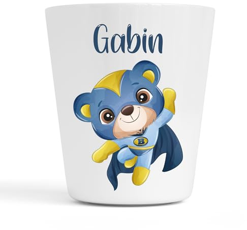 Générique Gobelet en Plastique pour Enfants | Gobelet Personnalisé avec Nom |Verre Plastique Incassable Personnalisé (Motif Héro Gabin)