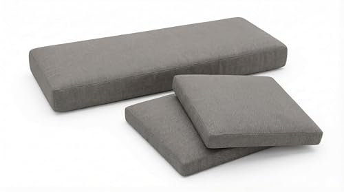 3-Piece Replacement Cushion Set for Rattan Chairs & Sofa | Comfortable Padded Patio Cushions | Indoor & Outdoor Garden Furniture Seat | Water-Resistant & Durable Covers (Grey)
