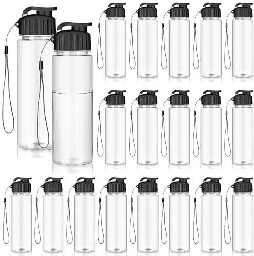 PQHIQ 20 Pcs Water Bottle Bulk 500 ml Plastic Water Bottles Bulk Gym Sports Adults Reusable Large Bottles with Leak Proof Flip Top for Party Outdoor - Black