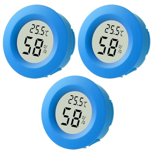 3Pcs Digital Hygrometer Thermometer Round LCD Temperature Humidity Monitor for Greenhouse Home Office Babyroom Basement Christmas New Year Gifts(Black) (3Pcs Blue)