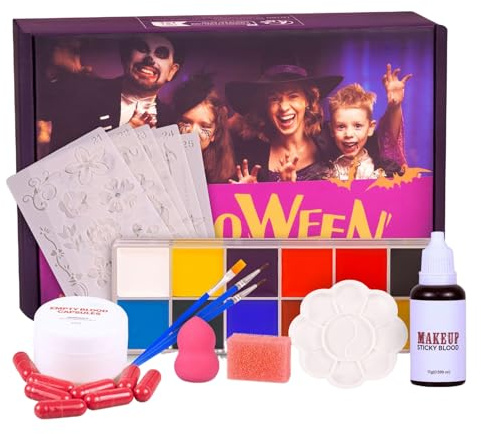 Misaakoeq Gesichtsfarbe Make-up | Halloween Kinderschminke Set - Waschbares künstliches Blut für Cosplay Bemalung bei Zombie Vampir Festen Partys Feiertagen Geburtstagen und Auftritten