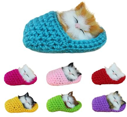 7 gatos durmiendo en zapatillas, juguete de muñeca de gatito pequeño a granel esponjoso con sonidos de maullidos, gatito realista relleno en zapato para regalo en el hogar, fiesta de Navidad