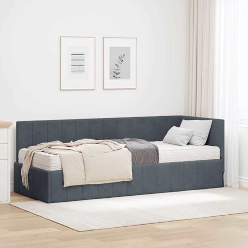 Amorsee Boxspringbett 80 x 200 cm mit Matratze, Einzelbett mit Matratze, Polsterbett, Sofabett, Tagesbett, Universelle Bettseite, Bett, Schlafzimmer, Kinderzimmer, Dunkelgrau