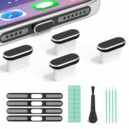 ZenithBurst Juego de 4 tapones para el polvo, protección USB C y altavoz, protección contra el polvo para iPhone 17/16/15 Pro Max, juego de limpieza con tapón antipolvo para teléfono móvil