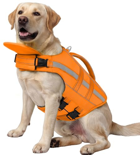 ASENKU Hundeschwimmweste L für große Hunde mit Abnehmbarer Nackenstütze, Rettungsgriff, D-Ring und Reflektorstreifen, Schwimmweste für 15-23 kg Hund zur sicheren Nutzung beim Baden und Wassersport