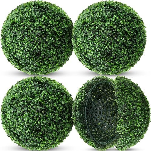 Hotop 4 Pcs 9 Inch Artificial Plant Topiary Ball 4 Layers Garden Spheres Boxwood Balls Artificial Topiaries Spheres Decorative Plants for Backyard, Balcony, Garden, Indoor Outdoor Decor(Green)
