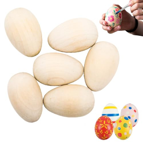 6Pcs Unpainted Wooden Eggs for Art Crafts and Easter Decorations,Home Decor,Wooden Eggs Decorations Ornaments for Easter Egg Hunt,Arts & Craft, Painting Activities