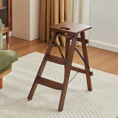 Klappbarer 3-stufiger Holzleiter Hocker - Platzsparendes dekoratives Regal für Zuhause, Küche, Garten & Wohnzimmer - Langlebig & Stilvoll Bodenschoner