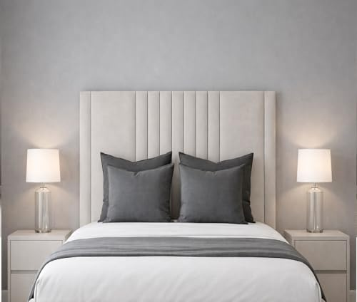 Thurcraftbeds Modern Plush Velvet Wall Mounting tall Panel Headboard, 90-127cm Height, Multiple Sizes, Design, Cream,black,Mink,Silver,Grey Upholstery (Silver, 5ft King-127cmTall)