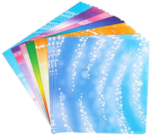Origami Papier 100 Blatt 15x15 cm – Doppelseitiges farbiges Faltpapier mit 12 Mustern (Sterne, Blumen, Herzen) – Für Basteln, Dekoration, Scrapbooking – Umweltfreundlich